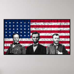 Poster Sherman, Lincoln, e Grant com beira preta