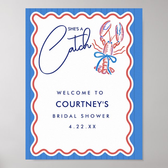 Poster She's A Catch Coastal Lobster Bridal Shower (Frente)