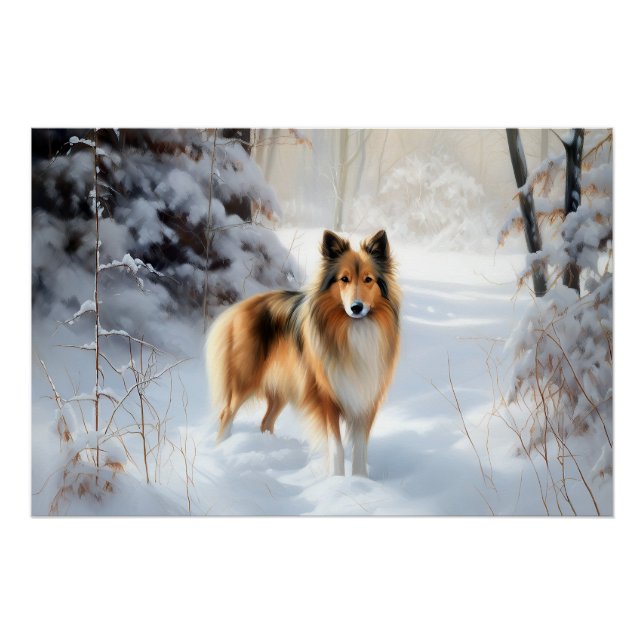 Pôster Shetland Sheepdog Deixe-o nevar no Natal (Frente)