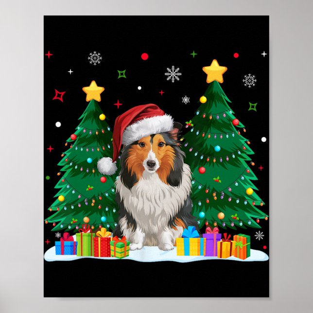 Poster Shetland Sheepdog Dog Lover Santa Hat Ugly Christm (Frente)
