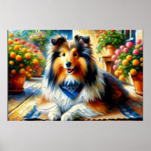 Poster Shetland Sheepdog na cena do Jardim de Algodão