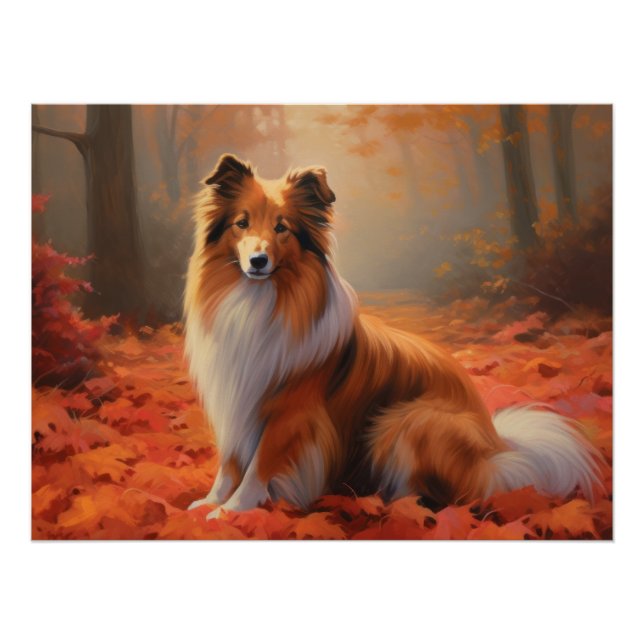Pôster Shetland Sheepdog no outono deixa cair inspiração (Frente)