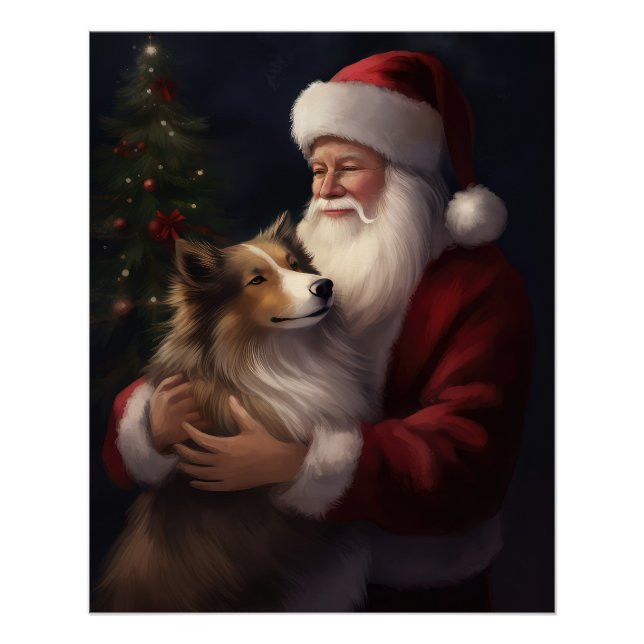 Pôster Shetland Sheepdog Papai Noel Natal Festivo (Frente)