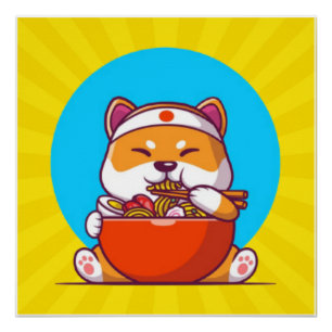 Pôster Shiba Cinto Comendo Ramen Noodle Cartoon-23054