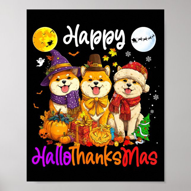 Poster Shiba Dog Christmas Thanksgiving Happy Halloween  (Frente)