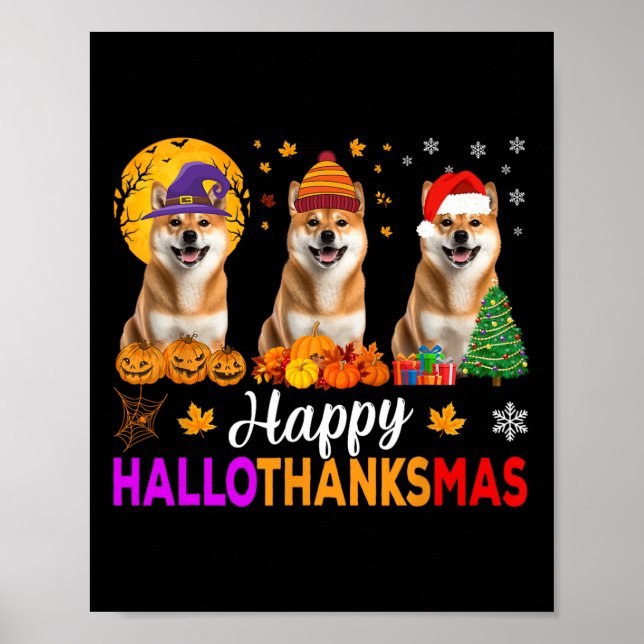 Poster Shiba Inu Cachorro Halloween Hallothanksmas 1 (Frente)