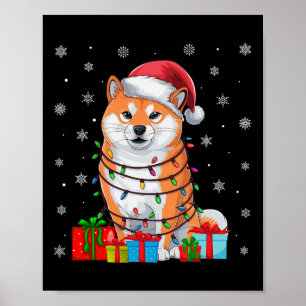 Poster Shiba Inu Cão Feio Luzes De Xmas Papais noeis Shib