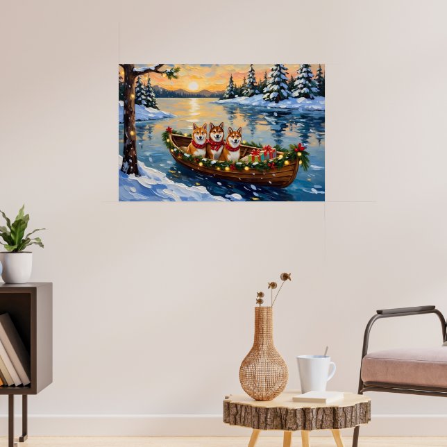 Poster Shiba Inu Christmas Boat Holiday (Sala de Estar 3)
