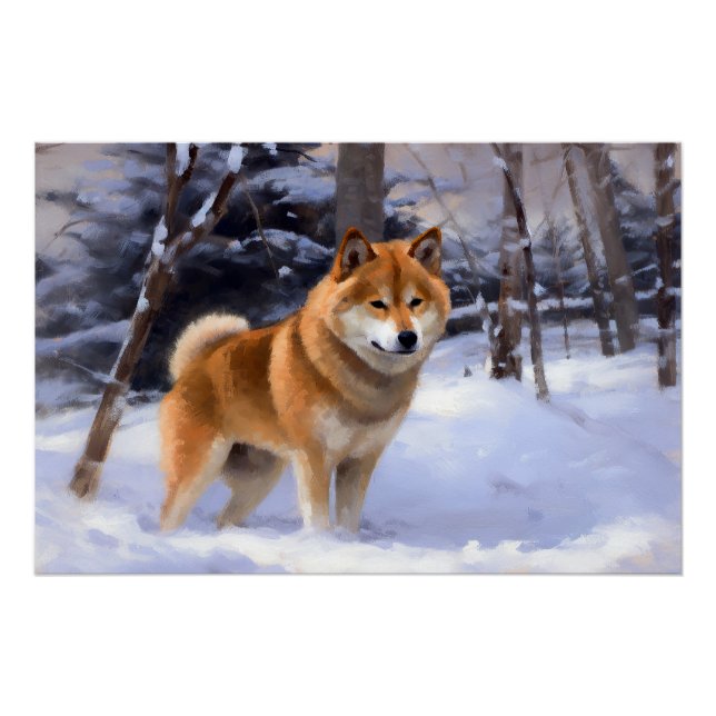 Pôster Shiba Inu Deixe-o nevar no Natal (Frente)