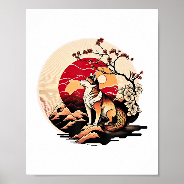 Poster Shiba Inu Dog Sunset Ukiyo e Style (Frente)