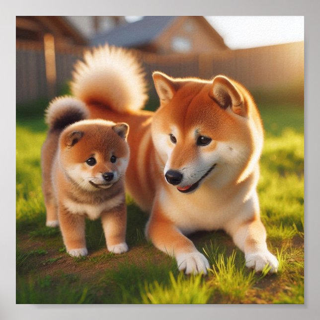 Poster Shiba Inu mãe e seu filhote (Frente)