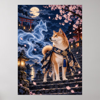 Poster Shiba Inu & Spirit Fox – Japanese Fantasy Art