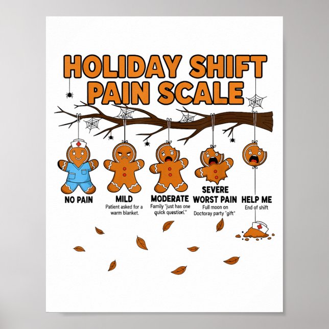 Poster Shift Nurse Pain Scale Funny Gingerbread Rn Christ (Frente)