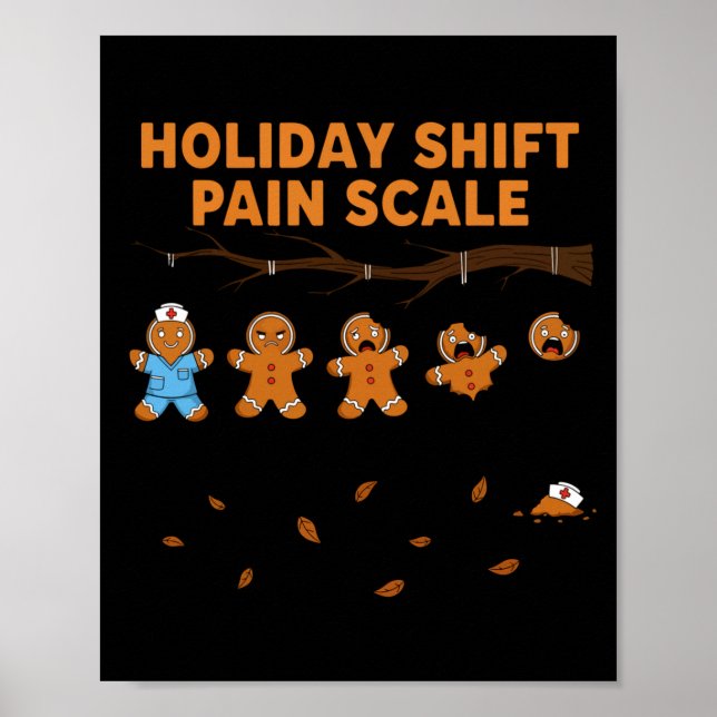 Poster Shift Nurse Pain Scale Funny Gingerbread Rn Christ (Frente)