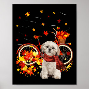 Poster Shih Tzu Bike Autumn Dog Folha Queda Todos Y