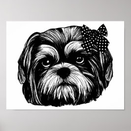 Poster Shih Tzu cão com bolinhas arco Arte Original