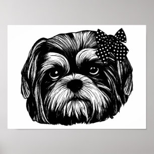 Poster Shih Tzu cão com bolinhas arco Arte Original