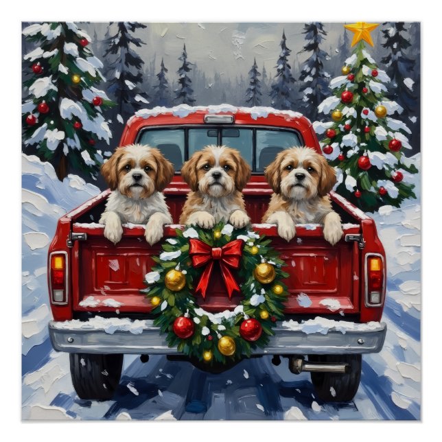 Pôster Shih Tzu Christmas Red Truck Holiday (Frente)