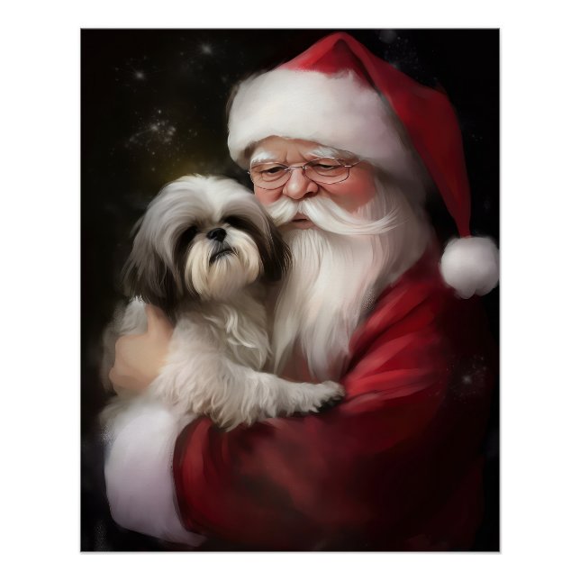 Pôster Shih Tzu Com Papai Noel Natal Festivo (Frente)
