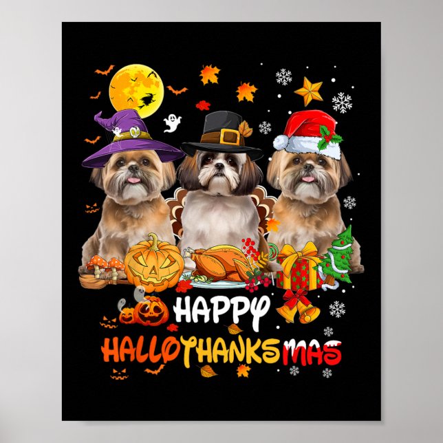 Poster Shih Tzu Dog Feliz Halloween Feliz de Ação de Graç (Frente)