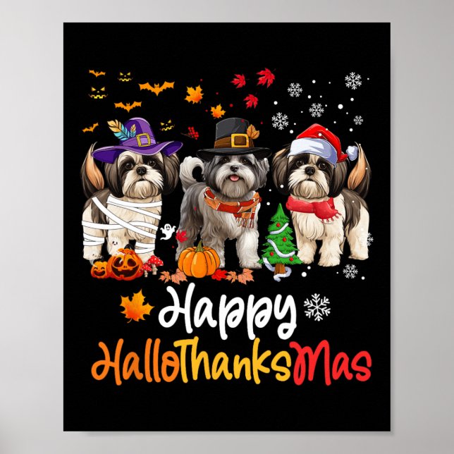 Poster Shih Tzu Dog Halloween Natal Feliz Halloobrigada (Frente)