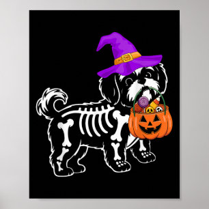 Poster Shih Tzu Dog Halloween Sky Skeleton Trick Ou Trea