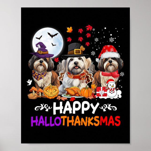 Poster Shih Tzu Dog Natal Feliz Hallothankmas Obrigado (Frente)