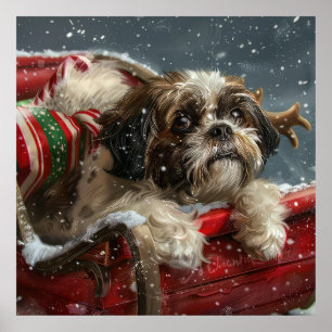Poster Shih Tzu Dog Natal Festivo