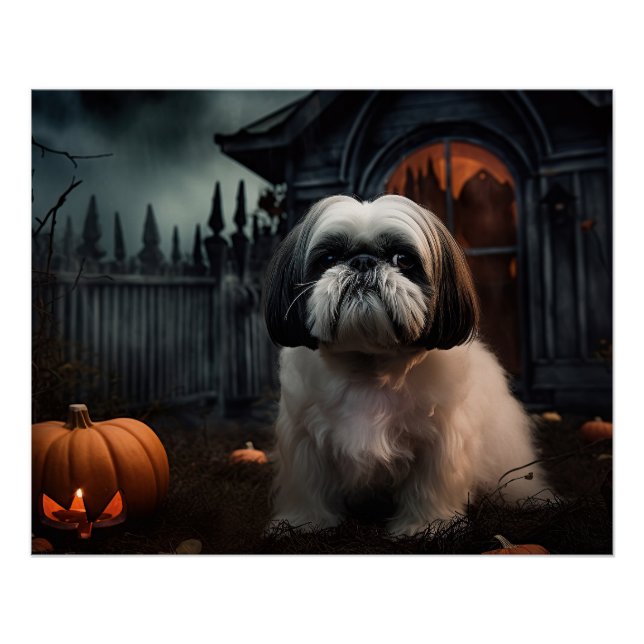 Pôster Shih Tzu Halloween Assustador (Frente)