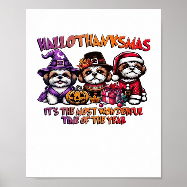Poster Shih Tzu Halloween Dia de Ação de Graças Clássico (Frente)