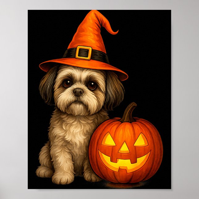 Poster Shih Tzu Halloween Pumpkin Dog Costume Family Matc (Frente)