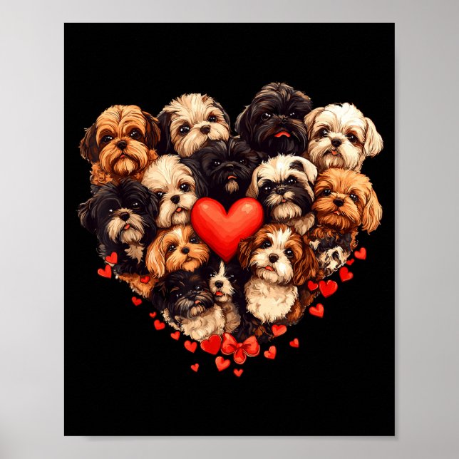 Poster Shih Tzu Heart-shaped Cute Shih Tzu Valentines Day (Frente)
