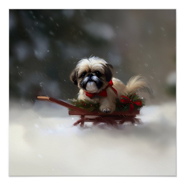 Pôster Shih Tzu Natal neve inverno (Frente)