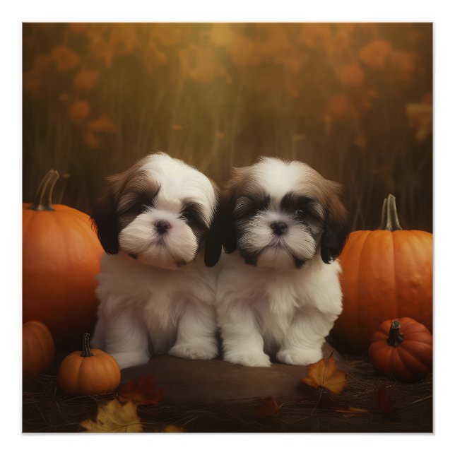 Pôster Shih Tzu Puppy Autumn Delight Pumpkin (Frente)