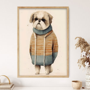 Poster Shih Tzu Vestindo Suéter Aconchegante, Decoração d