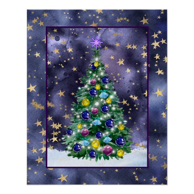 Pôster Shiny Christmas tree with bright colored baubles (Frente)