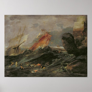 Pôster Shipwreck em uma costa rochosa, c.1645-50