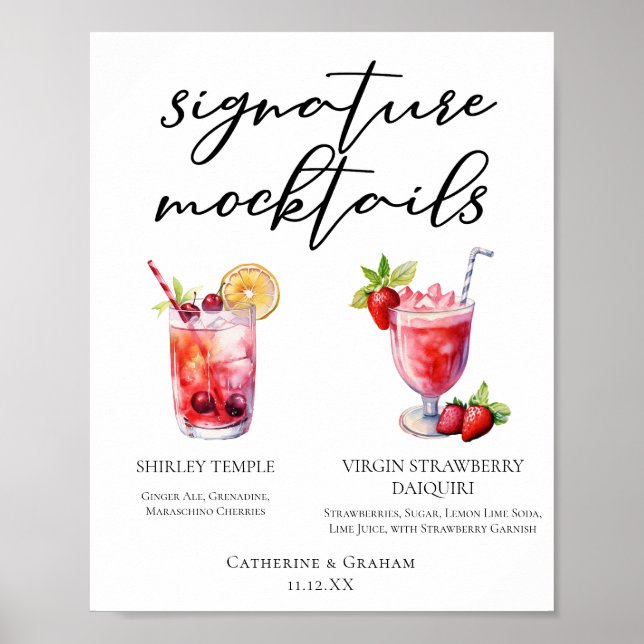 Poster Shirley Temple Strawberry Daiquiri Mocktails Menu (Frente)
