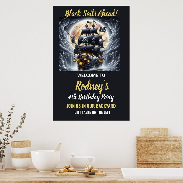 Poster Shiver My Timbers Pirate Theme Birthday  (Cozinha)