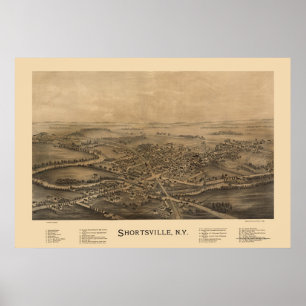 Pôster Shortsville, mapa panorâmico de NY - 1892