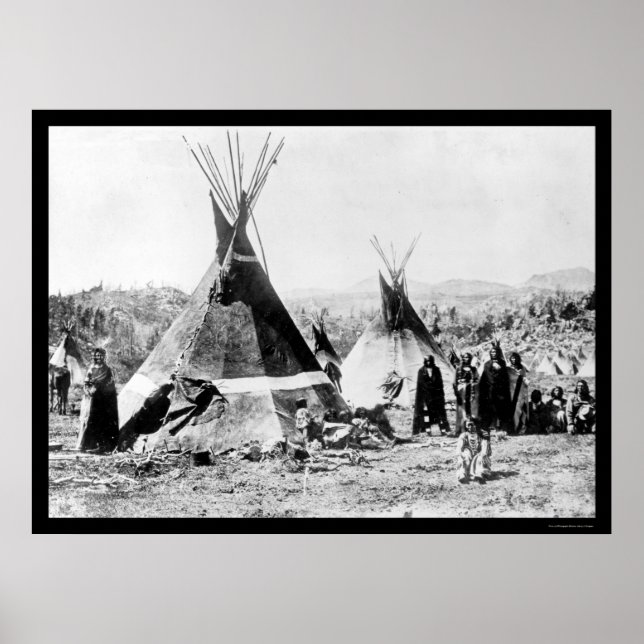 Pôster Shoshoni Indian e Skin Tipis 1884 (Frente)