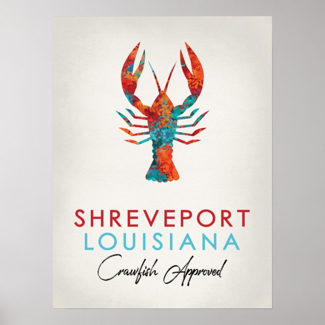 Poster Shrevport Louisiana Crawfish Bright (Frente)