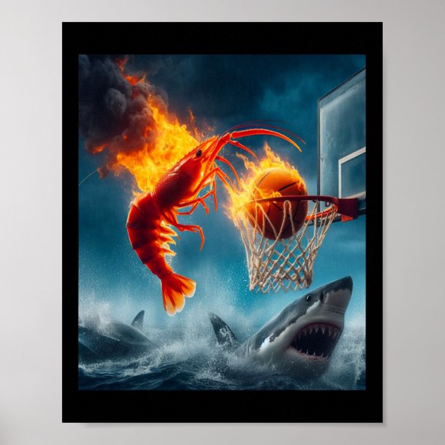 Poster Shrimp Dunking On Shark Funny Fishing Meme  (Frente)