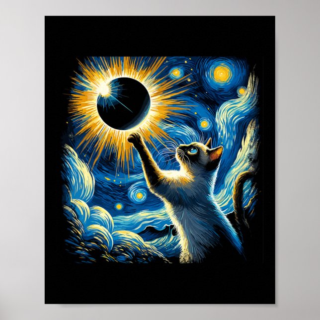 Poster Siamese Cat 2024 Van Gogh Starry Night Siamese Cat (Frente)