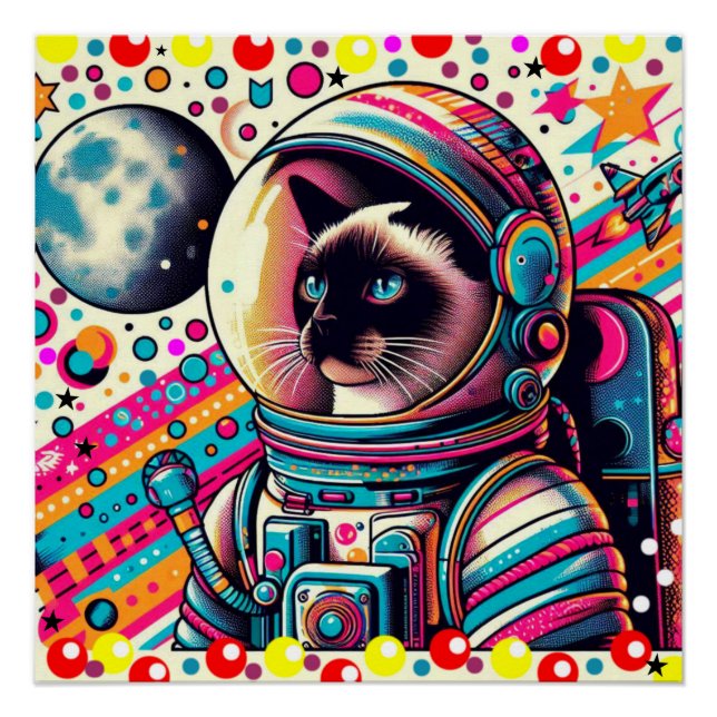 PÔSTER SIAMESE CAT-ASTRONAUT 4 (Frente)
