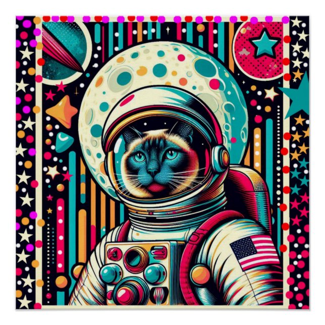 PÔSTER SIAMESE CAT-ASTRONAUT 5 (Frente)