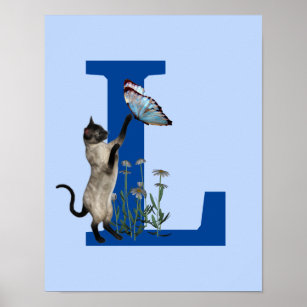 Poster Siamese Cat Butterfly Monograma Inicial