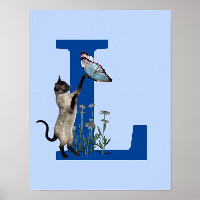 Poster Siamese Cat Butterfly Monograma Inicial (Frente)