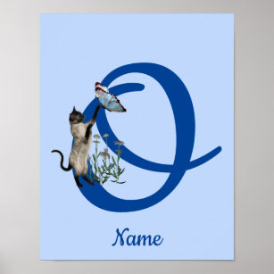 Poster Siamese Cat Butterfly Monograma Inicial O Nome