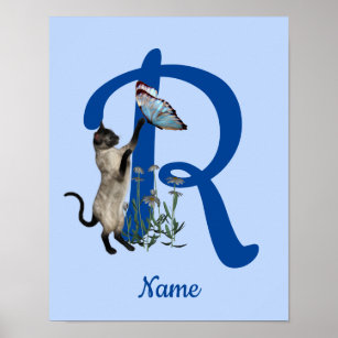 Poster Siamese Cat Butterfly Monograma Nome R Inicial